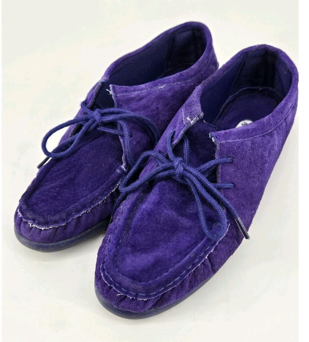 Vintage 90s Purple Suede Leather Razzmatazz Loafer Moccasin Boat Shoes Sz 8